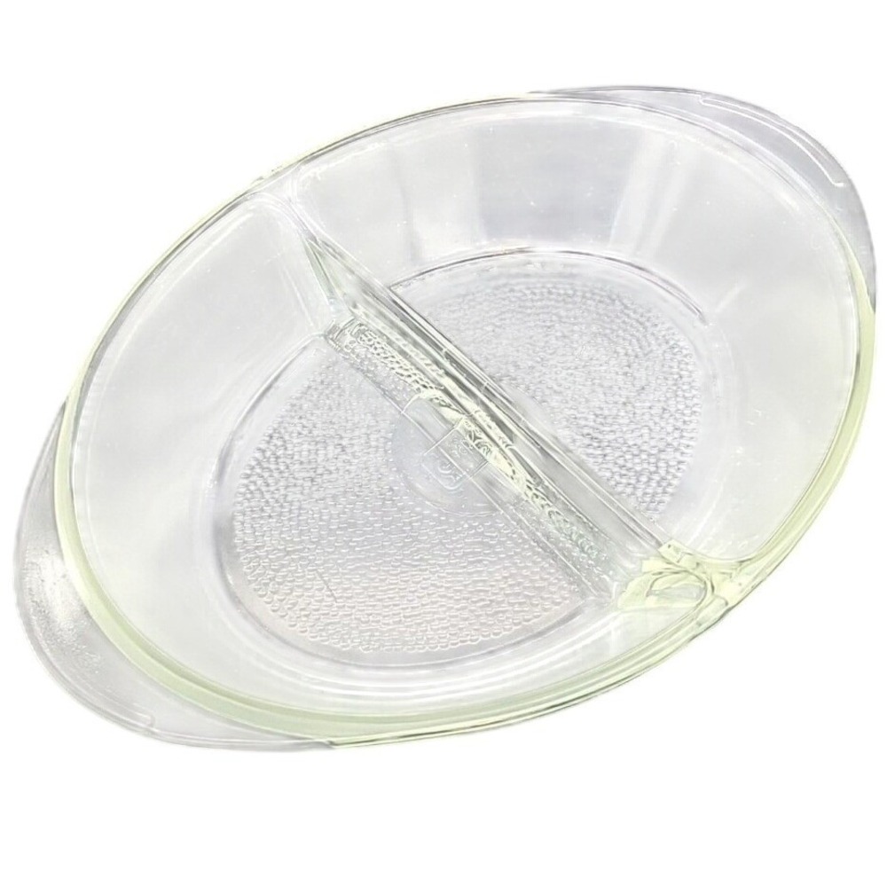 Glasbake Oval Divided‎ Casserole Dish J2352 Vintage Clear Glass